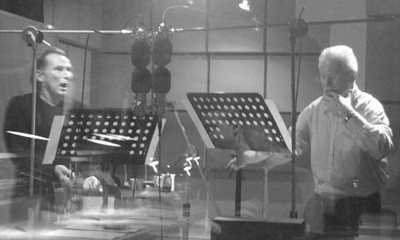 Sir Derek Jacobi & Danny Webb recording "Mayflies" for BBC Radio 4